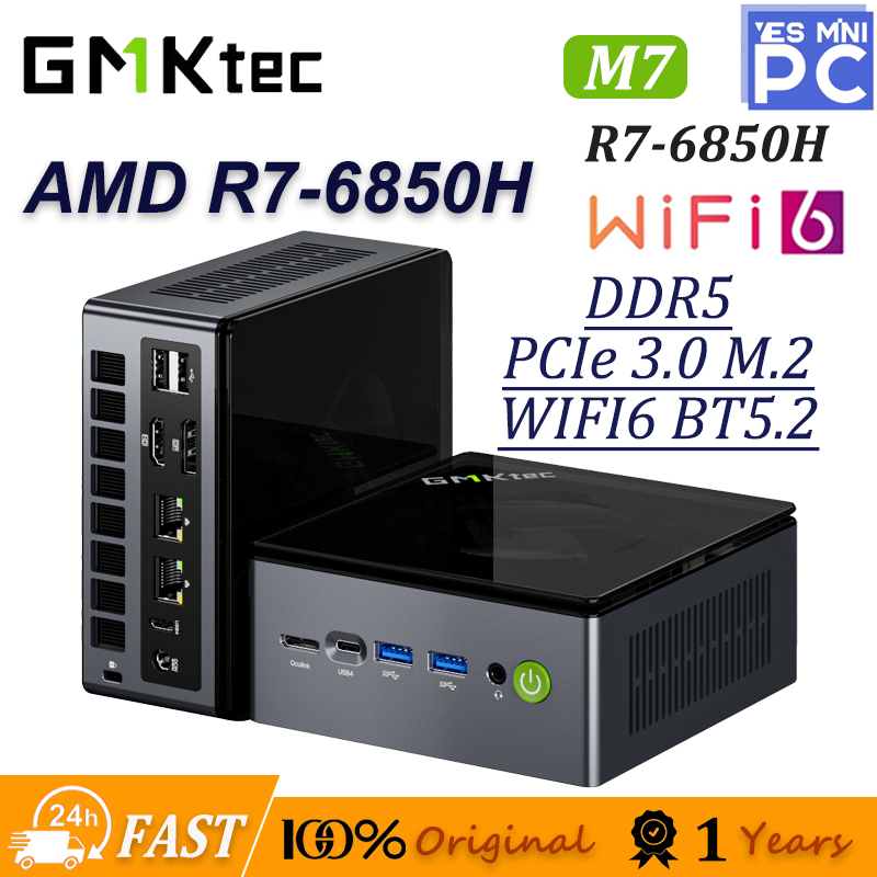 Máy tính mini GMK M7 AMD R7-6850H Radeon 680M DDR5 M.2 SSD Windows 11 Pro WIFI6 BT5.2 Màn hình bốn m