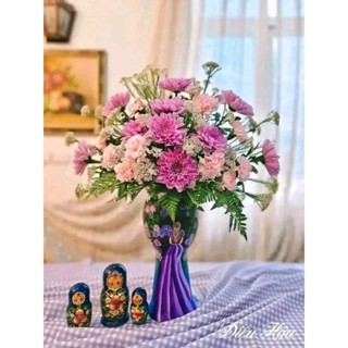 SALE sập sàn BÌNH HOA DÁNG LY RƯỢU VẼ SƠN 3D cô gái tím mộng mơ