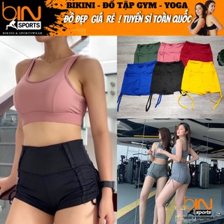 Quần đùi nữ tập gym yoga aerobic thể thao lưng cao dây rút chất liệu thun poly co dãn 4 chiều BINSPORTS Q046