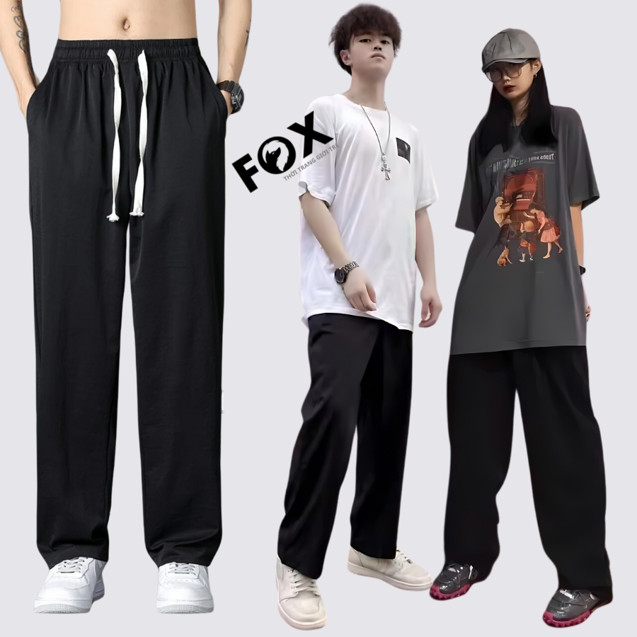 Fox Luxury - Quần gió ống rộng cạp chun nam nữ, quần dài chất gió nhăn rộng rãi thoáng mát- QG01