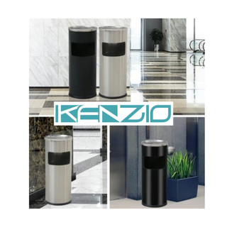 Thùng rác inox gạt tàn KENZIO, kích thước 25 x cao 61cm, thùng rác Inox tròn có gạt tàn