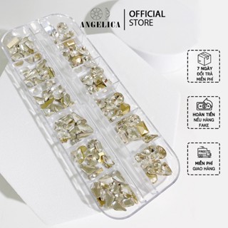 Khay 12 ô đá khối mix đá chân bằng đính nail trắng AB trang trí móng ANGELICA M12-CBDK