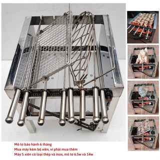Máy nướng thịt chả lò quay gà vịt mini bếp nướng than hoa 5 xiên 6 xiên mô tơ tự động chuẩn (xiên 100% inox, đi kèm máy)