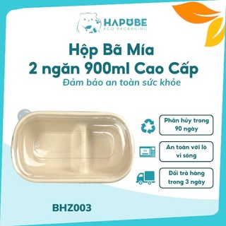 50 Hộp bã mía oval 2 ngăn 900ml kèm nắp BHZ003