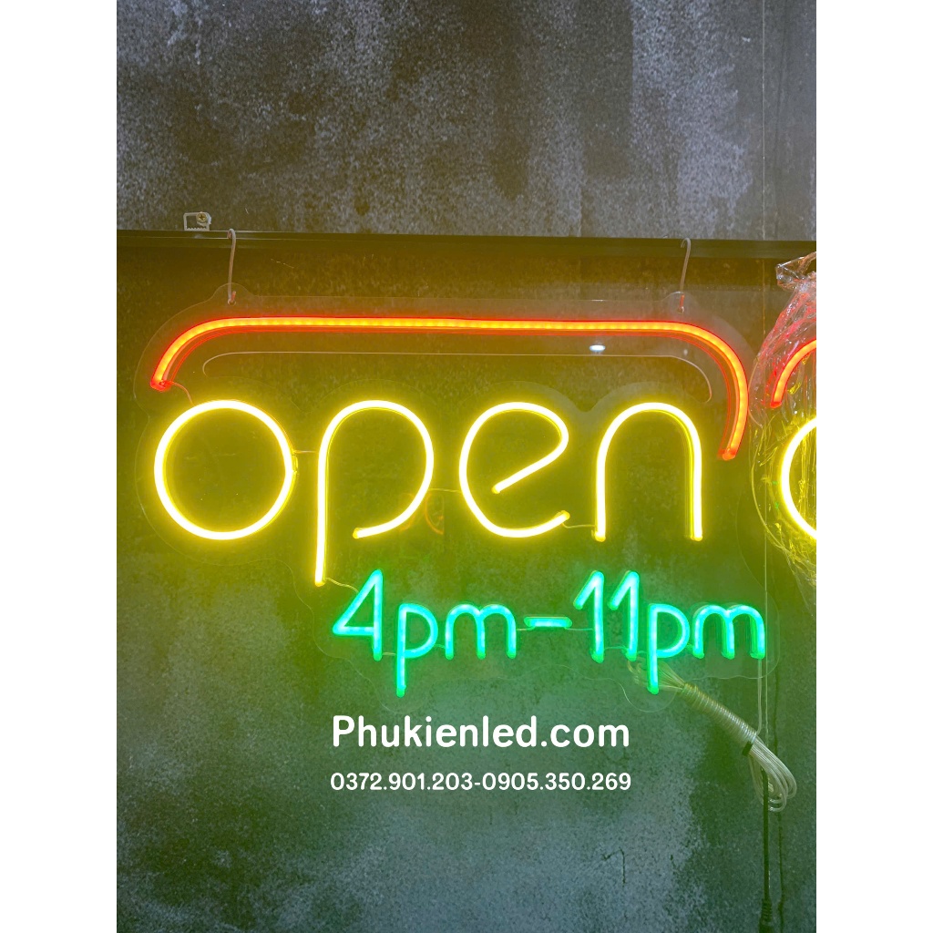 Đèn Led Neon Chữ Open có kèm thời gian mở cửa (thiết kế theo yêu cầu) - Open Led Neon Sign, Đèn Led 