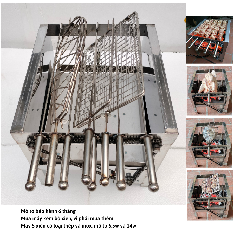 Máy nướng thịt mini lò quay gà vịt mô tơ tự động bếp nướng than hoa (kèm 5 xiên đơn và 1 xiên 3 chạc)