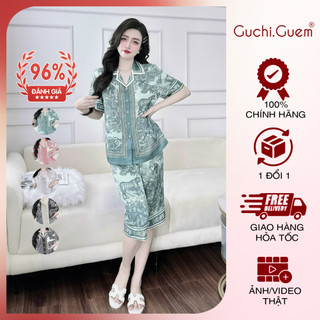 Đồ bộ nữ pijama thiết kế tay ngắn quần lở guchigue chất vải lụa xướt 3d mịn mát mặc nhà sang xịn đủ size 40-80kg pjm016