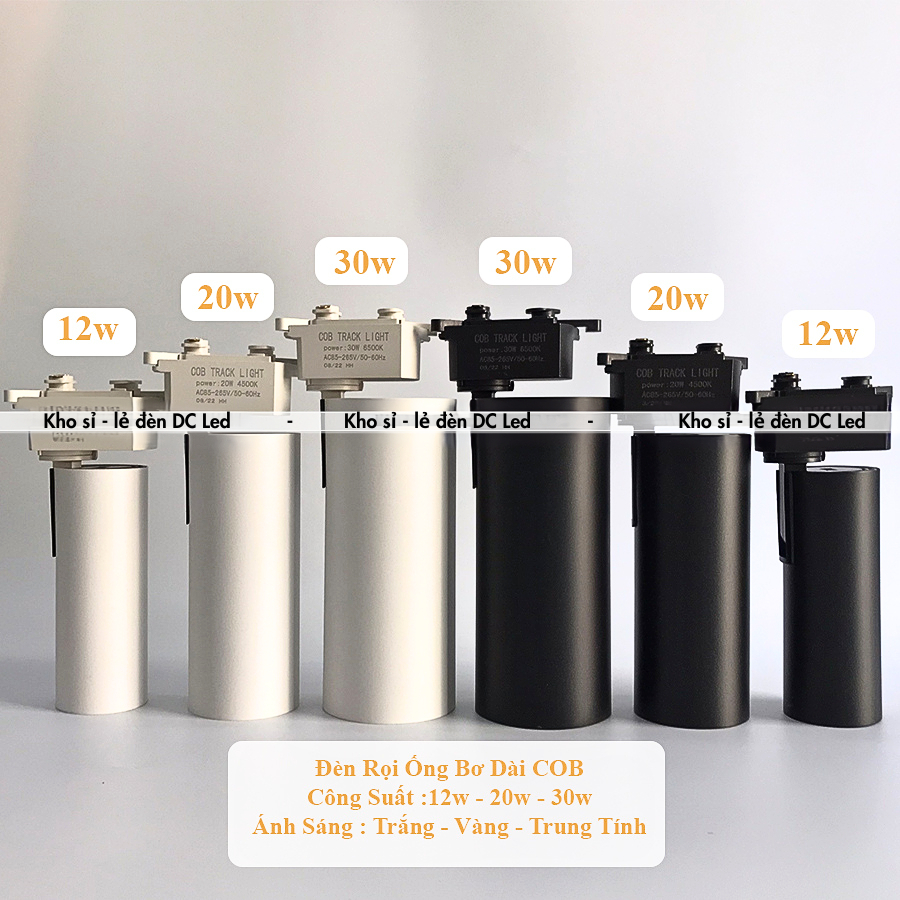 Đèn rọi ray ỐNG BƠ dài . Rọi Ray COB 20w-30w- Ánh Sáng Trắng - Vàng Trung Tính=>