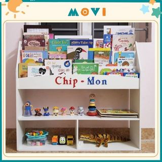 Kệ sách cho bé, kệ đồ chơi, giá sách gỗ 3 tầng, giá sách kết hợp kệ đồ chơi Montessori cho bé KS02