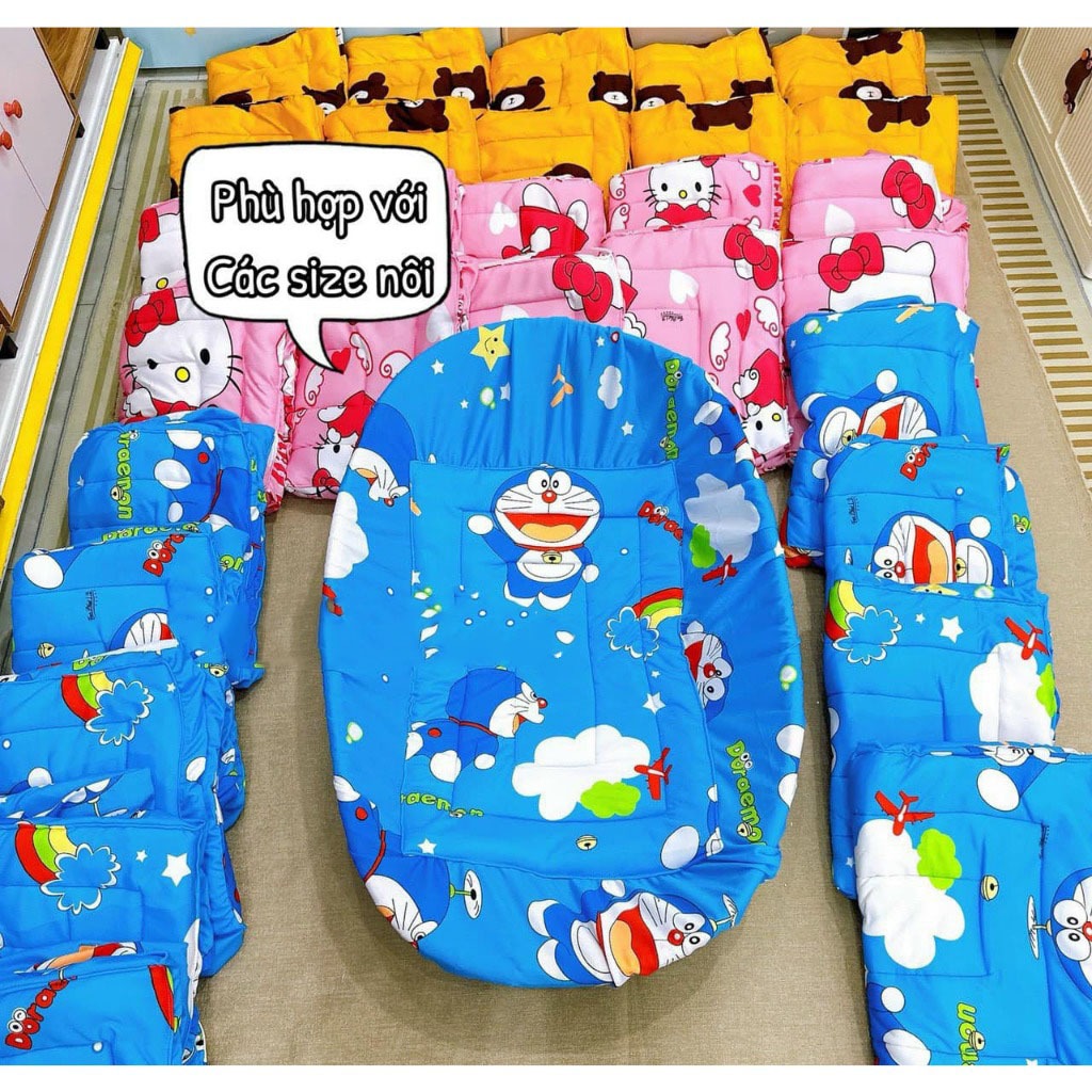 Nệm lót nôi tre cho BÉ free size (85x85) (90x60) (100x60)