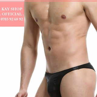Quần lót nam sexy thun giả da nửa mông tam giác - Quần sịp nam quyến rũ cực chất màu ánh kim đẹp