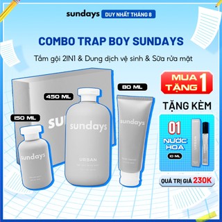 Combo Sữa Tắm Nam Sundays - Sữa Tắm Gội Nam 2in1 Giảm Mụn Lưng 450ml + Dung Dịch vệ sinh+Sữa Rửa Mặt
