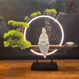 Bộ Tượng Thác Khói Trầm Hương Cao Cấp Thác Phật đèn Led - Đủ phụ kiện kèm 5 nụ trầm Việt