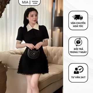 Váy nữ cộc tay bèo sóng sang chảnh đầm dự tiệc cổ sơ mi chất tuyết mưa phối tơ MiaClothing V252