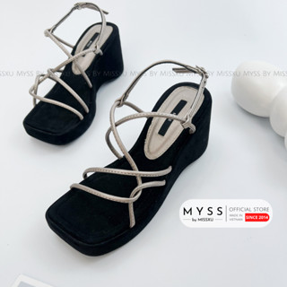 Giày sandal nữ MYSS quai ngang mảnh chéo đế xuồng 7cm cao cấp - SD198