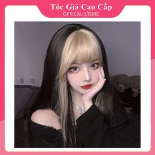 Tóc giả nguyên đầu cúp 35cm phối mái vàng jennie, tặng kèm lưới trùm tóc.