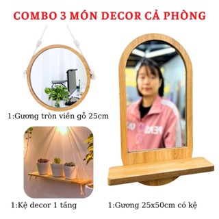 Combo mua 1 được 3 Gương trang điểm có kệ để đồ , Gương hoàng kim hk-001 kích thước 25x50cm kèm phụ kiện treo tường