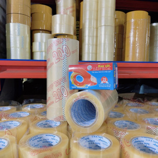 Băng keo trong, đục 200 yard 1.6kg lõi giấy mỏng 5li 1 cây gồm 6 cuộn