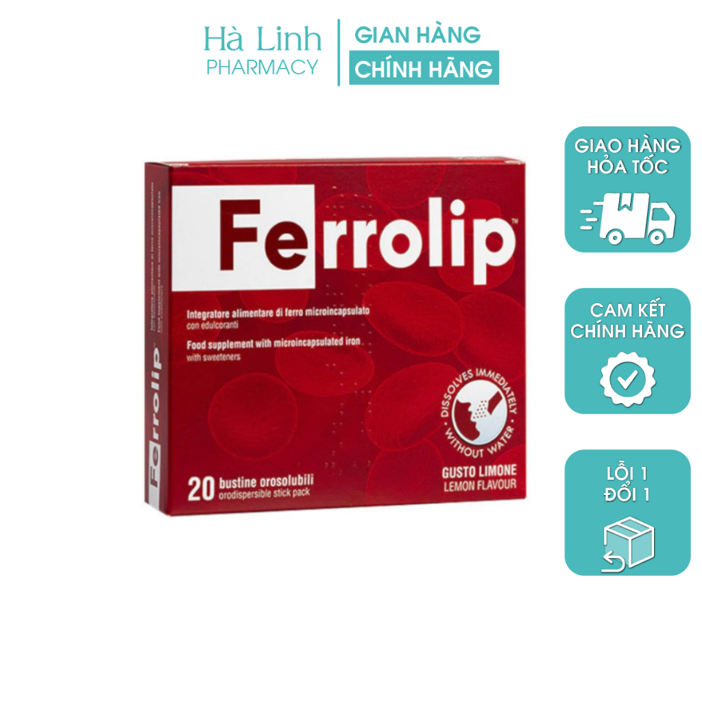 Sắt sinh học Ferrolip ,sắt cho bà bầu và người thiếu máu (Hộp 20 gói)