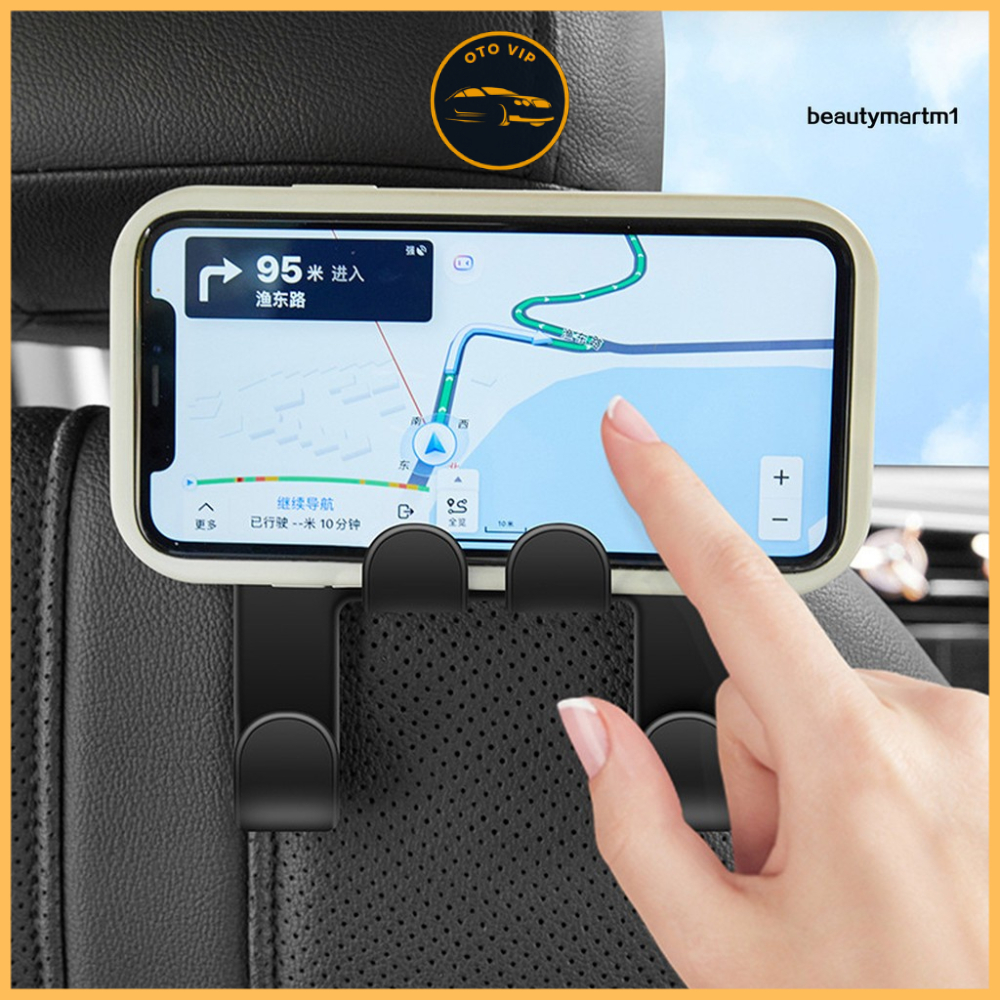 Cặp 2 chiếc móc 4S TRƠN treo đồ sau ghế ô tô kiêm giá đỡ điện thoại 4in1 đa năng, tiện dụng by OTOVIP
