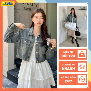 Áo Khoác JEAN CROPTOP nữ khuy đồng Áo bò túi Tim dáng ngắn mặc bốn mùa C&H Clothing