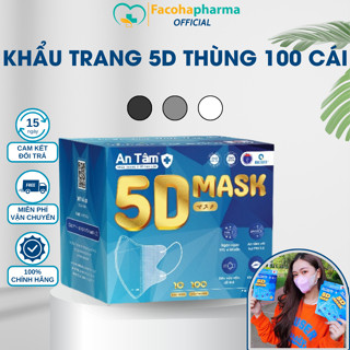  Thùng 100 cái khẩu trang 5D An Tâm người lớn 3 lớp kháng khuẩn chống tia uv bụi mịn không lem son 