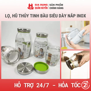 Lọ, hũ thủy tinh bầu siêu dầy nắp inox