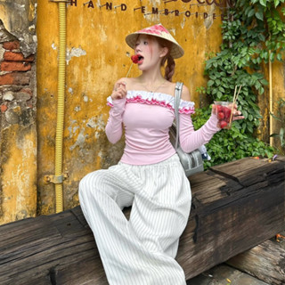 AB HOUSE - Áo thun nữ tay dài trễ vai phối bèo RAINY thời trang nữ