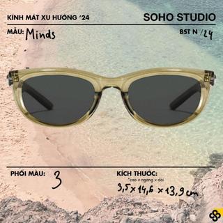 25.8 Kính mát nam nữ thời trang MINDS Soho Studio gọng mắt mèo thiết kế năng động thu hút với màu đen ngầu xanh trog chố