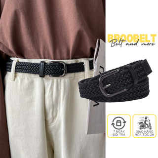 Thắt lưng nữ nam dây bện vải đan vintage thời trang cổ điển không cần đục lỗ bản 2.5cm