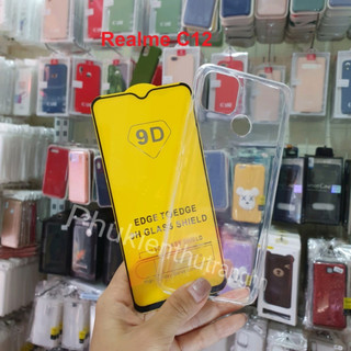 Realme C12/ Realme C15 - Kính cường lực full màn hình, Ốp dẻo  silicon trong suốt