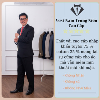 Bộ Com Lê Thương Hiệu Hồng Ngọc Cao Cấp, Vest Nam Trung Tuổi Chất Liệu Nhập Khẩu