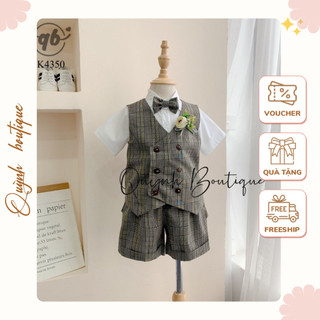 Đồ Bé Trai Vest Bé Trai Thiết Kế Lãng Tử Kèm Áo Sơ Mi,Nơ Và Hoa Cài Quỳnh Boutique