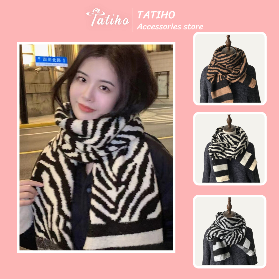 Khăn Cashmere Mùa Đông Unisex, Khăn Len Choàng Cổ Họa Tiết Ngựa Vằn Phong Cách Basic Thời Trang Thu Đông - Mã LN012