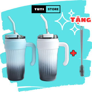 Ly giữ nhiệt PHUN 2 MÀU 860ml kèm ống hút và nắp đậy tiện lợi, ly uông nước