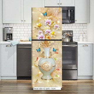 Decal dán tủ lạnh 3D BÌNH NGỌC XANH SANG TRỌNG chống nước và lau chùi thoài mái