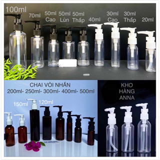 Chai pet VÒI NHẤN 100ml 50ml 30ml ( đủ size ,màu ) - Chai nhựa TRONG 200ml 300ml xịt giọt đựng dầu gội , chiết mỹ phẩm