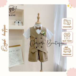Đồ Bé Trai Vest Bé Trai Thiết Kế Lãng Tử Kèm Áo Sơ Mi,Nơ Và Hoa Cài Quỳnh Boutique
