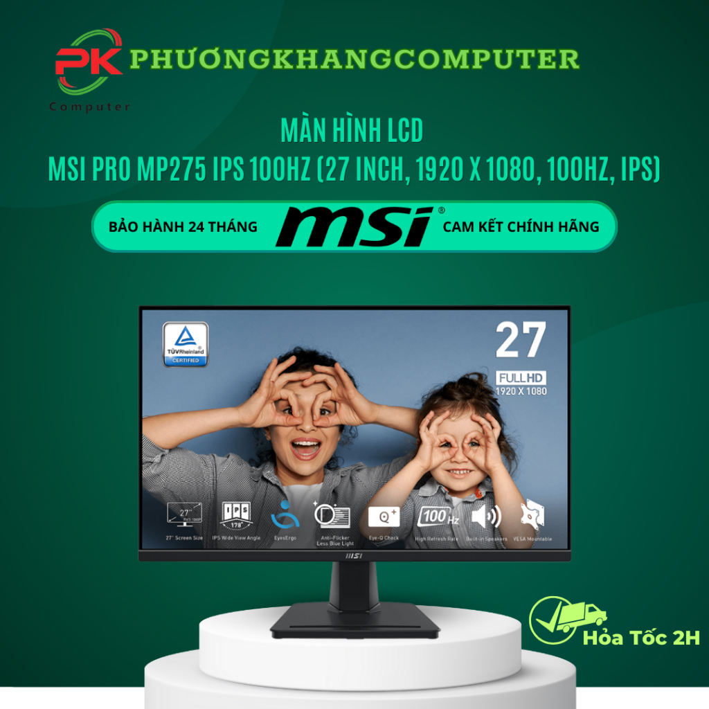 Màn Hình LCD MSI PRO MP275 IPS 100Hz (27 inch, 1920 x 1080, 100Hz, IPS, sRGB 93%, 300cd (nits), 1ms)
