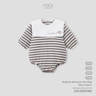 N08010 Bodysuit dài tay kẻ nâu trắng thêu trang trí mẫu mới 2024 cho bé