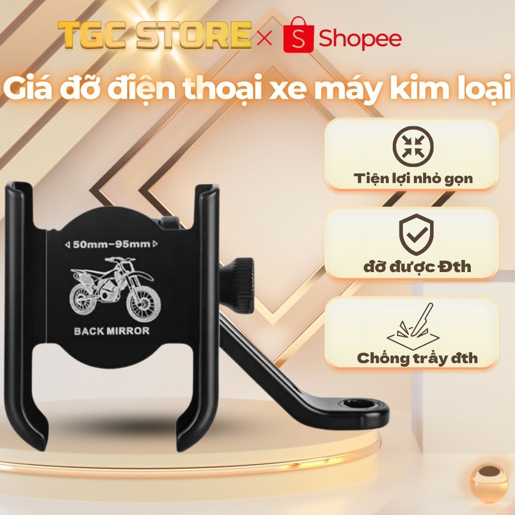   Loại xịn   Giá đỡ điện thoại Xe Máy KIM LOẠI Cao Cấp xoay 360 độ gắn gương trái phải đều được-CarePhones 