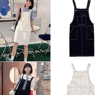 Váy yếm kaki chỉ nổi 2 dây dáng rộng giả jeans đen trắng Đầm ngắn nữ sinh cute baby dễ thương đi học chơi T446G MONOKA