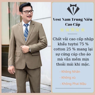Bộ Vest Nam Trung Niên Cao Cấp Chất Vải Tuýt Si 2 Sợi Dầy Mềm Mịn Nhập Khẩu, Com Lê Trung Niên Thương Hiệu Hồng Ngọc