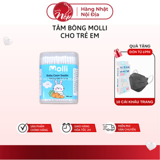 Tăm bông trẻ em Molli kháng khuẩn cho bé sơ sinh ngoáy tai, mũi