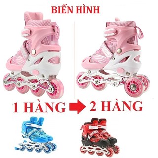  Giày trượt patin cho bé chuyển đổi 1 hàng thành 2 hàng tặng full bảo hộ chân tay+mũ  