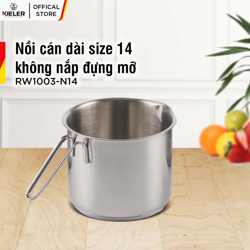 Nồi inox cán dài KIELER RW1003-N14 cao cấp chính hãng Đức không nắp 14cm 2 lớp chống dính Whitford c