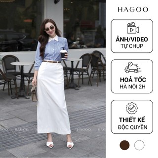 Chân váy dài kaki công sở thiết kế HAGOO trẻ trung 3 màu Kaki Đen Trắng thanh lịch hàn quốc [CV941]