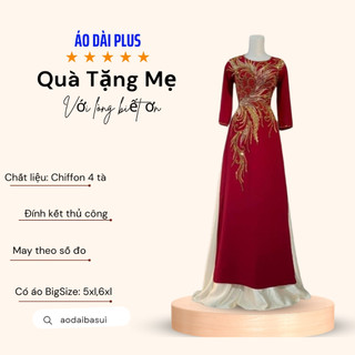 Áo dài sui gia – Áo dài mẹ cô dâu chú rể màu đỏ mận ADM14