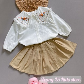 Áo Sơ Mi Bé Gái Tay Lỡ Classic Thêu Hoa - Vải Linen đũi cao cấp