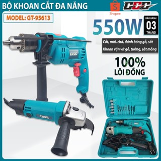 [TẶNG VALI PHỤ KIỆN] Combo máy khoan+ mài góc, máy khoan đầu 13ly 550w có chế độ đấm, máy mài 750w phù hợp dùng gia đình